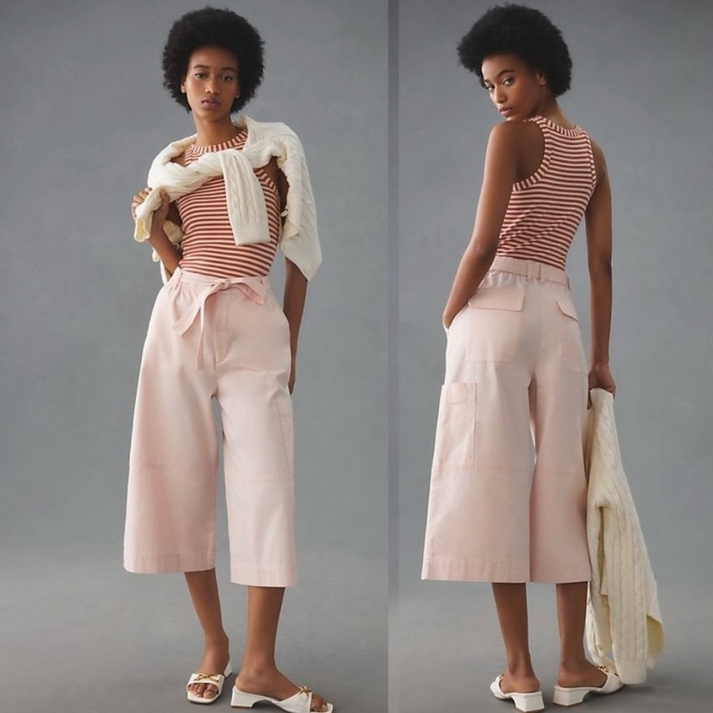 Anthropologie Maeve Wide-Leg Utility Culottes SIZE L pink pre-worn VG condition